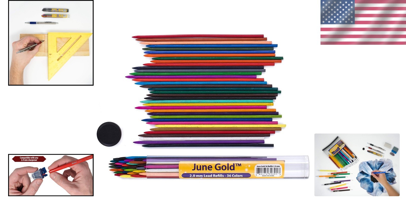 36 Assorted Colored 2.0 Mm Mechanical Pencils with 36 Unique Color Leads, Color