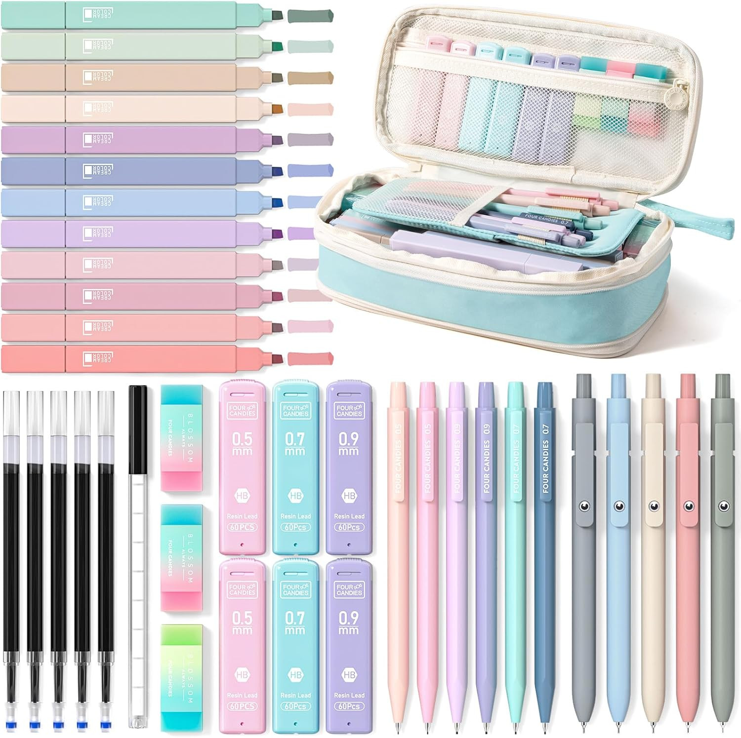 39 PCS Aesthetic Stationery Set with Cute Pen Case, College Supplies and Nursing