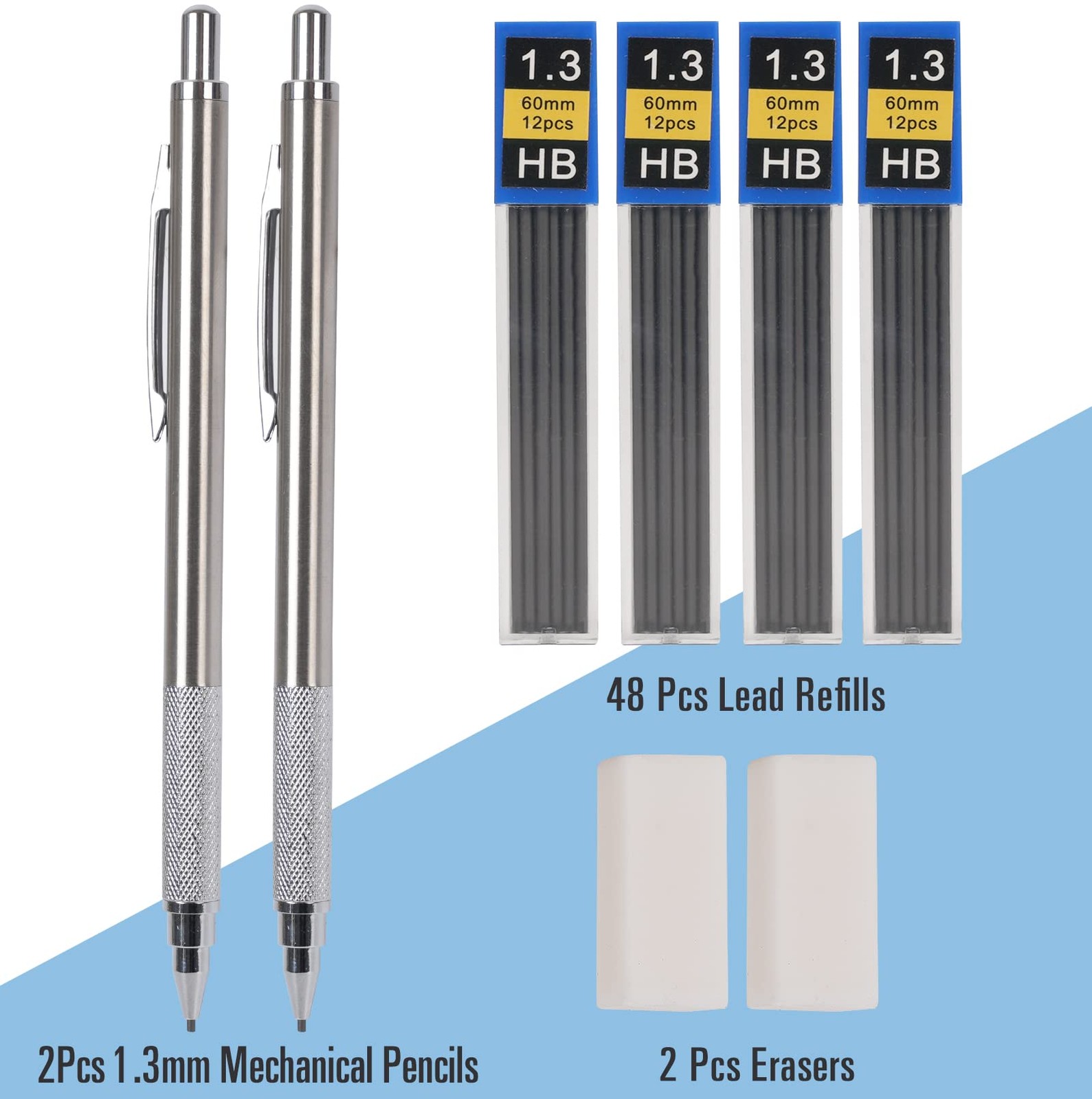 Aitikili 1.3 mm Mechanical Pencil Set with 4 Tubes 1 Count (Pack of 2), Black