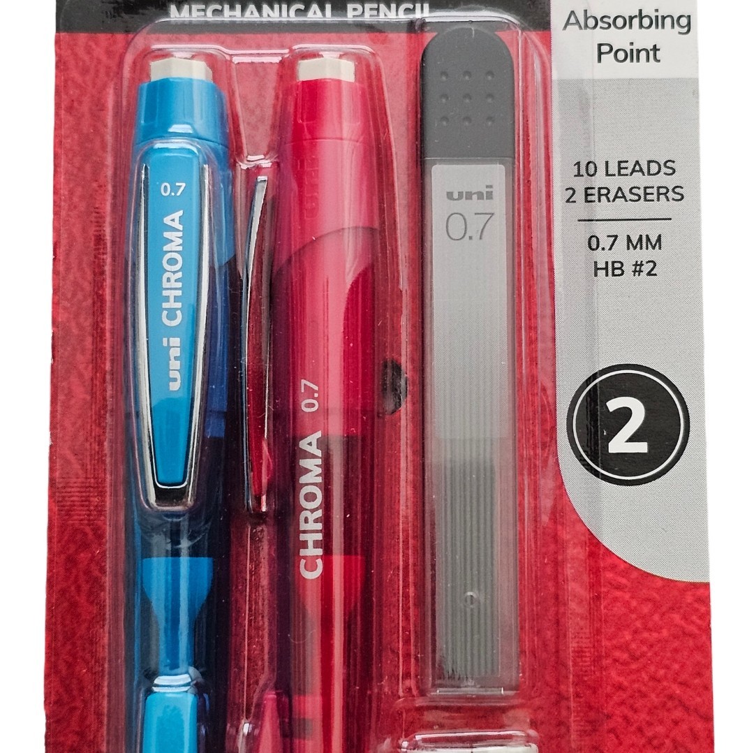 2 Uni-Ball Chroma Mechanical Pencils 0.7mm Auto Lead Advance Shock Absorbing