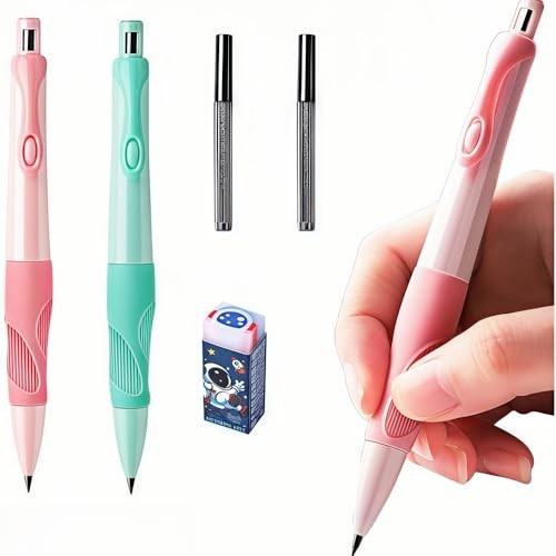Handwriting thick mechanical pencils with grip: 2.0MM HB 2 pack red&green