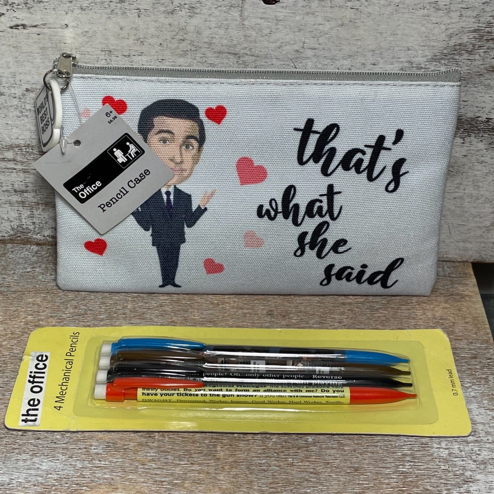 Lot of 2 The Office Pencil Case 7.5×5″, 4 Mechanical Pencils 0.7 mm Lead New