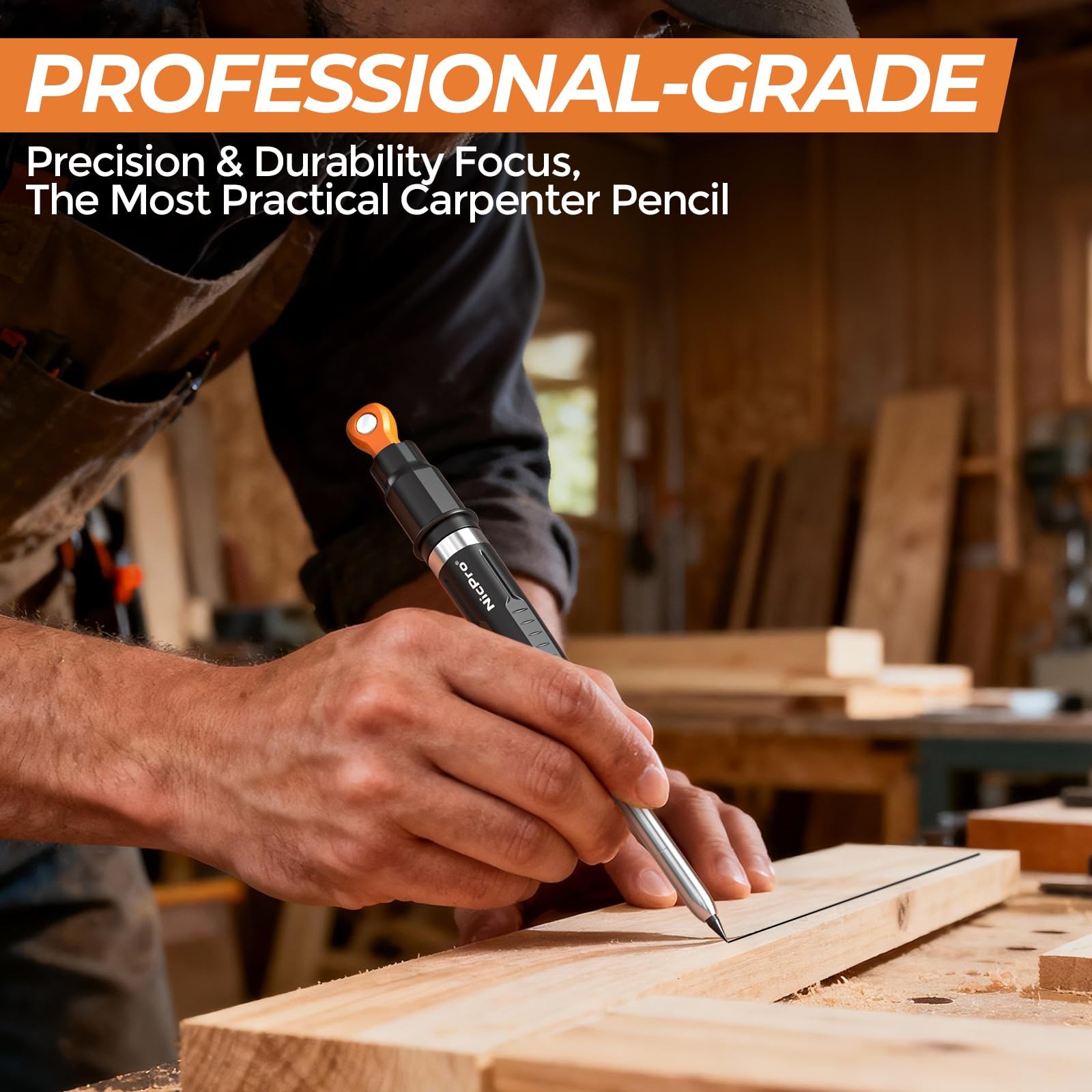 Nicpro CP5000 Magnetic Carpenter Pencils with 1 Count (Pack of 3), Orange