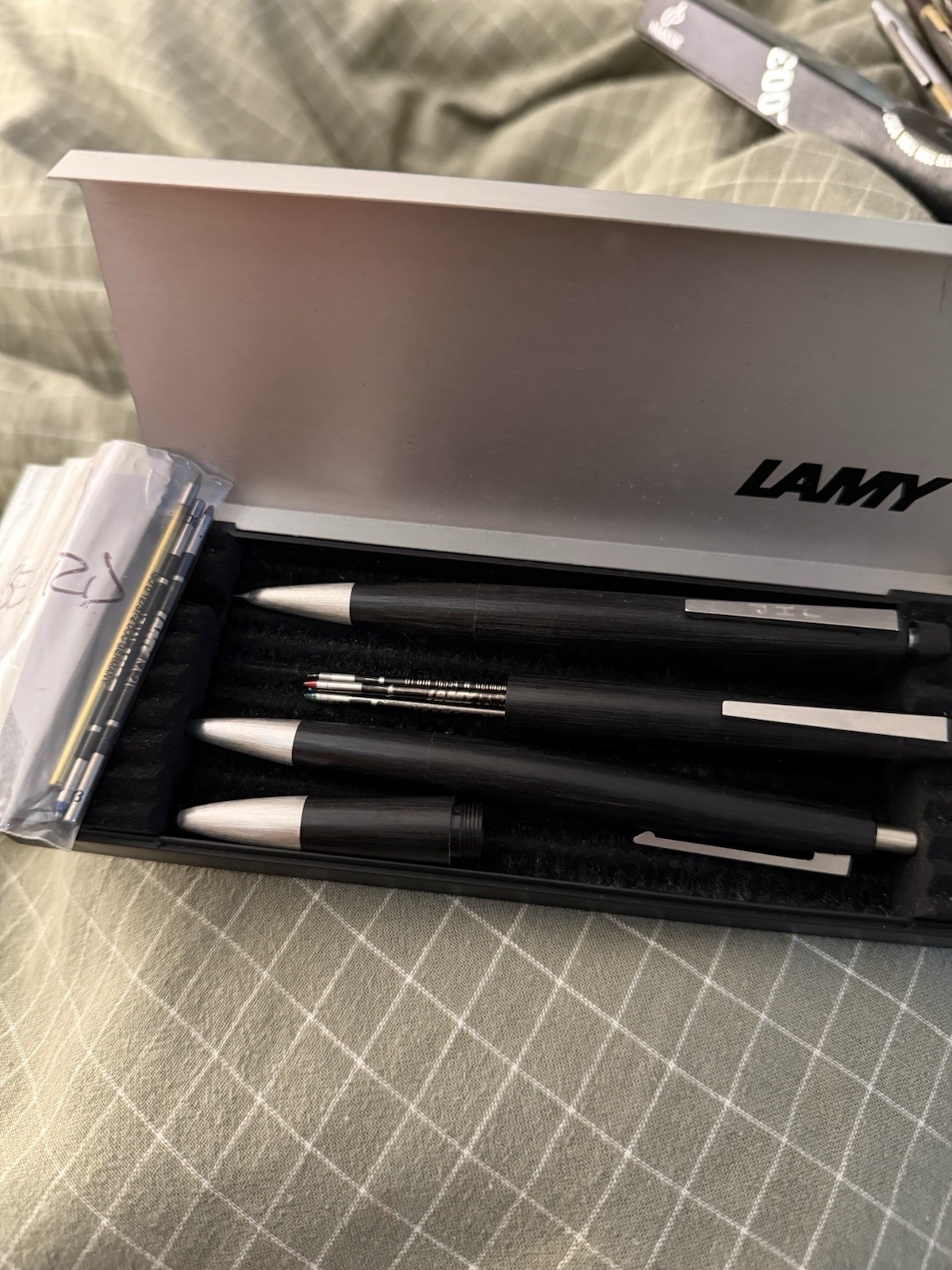 LAMY 3 Piece Writing Set. Ballpoint Pen. Mechanical Pencil. 4 Color Pen. Box.