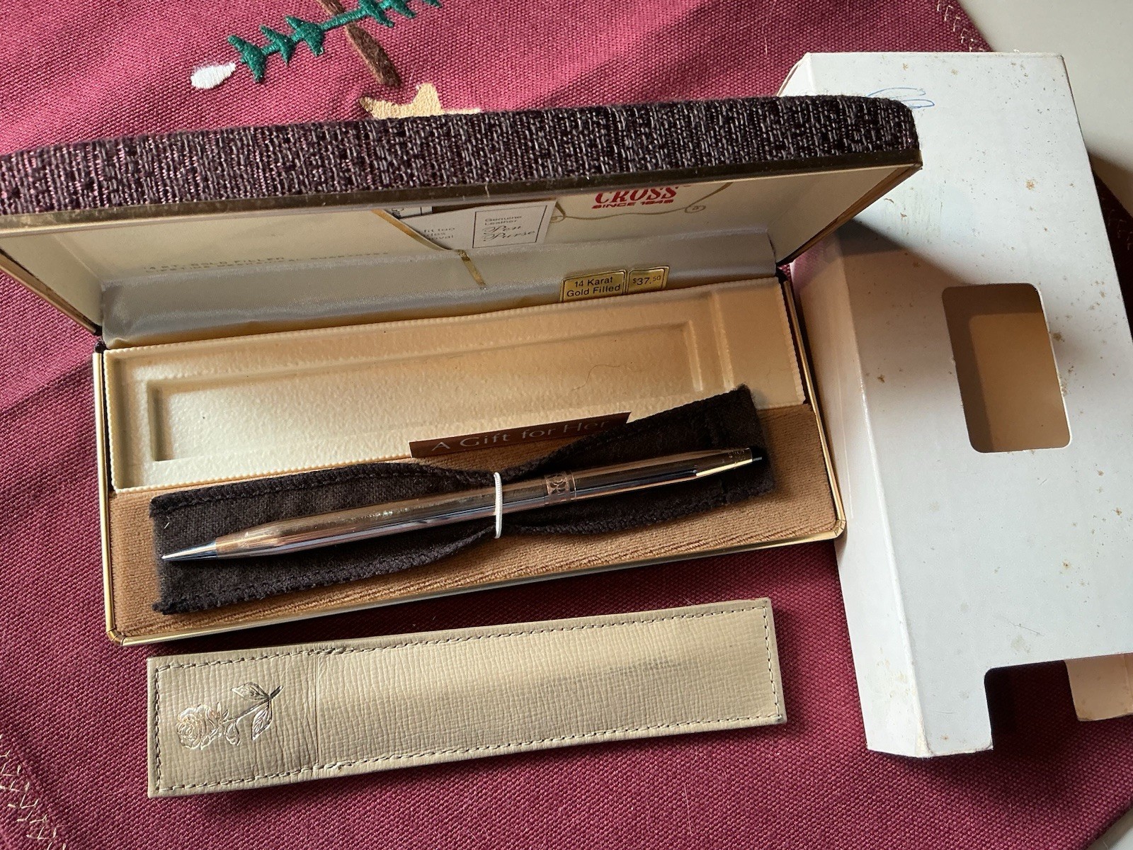 Vintage Cross Mechanical Pencil In Original Case 14Karat GF “ForHer” WithLeather