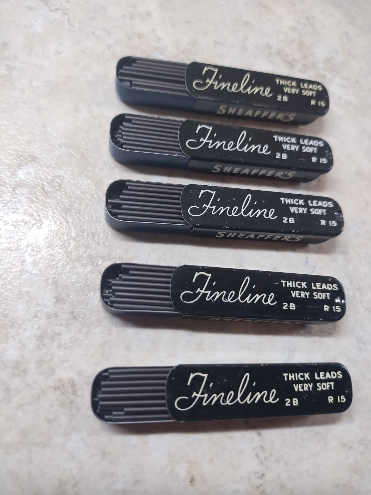 Vintage Lot Of 5 W.A Sheaffer’s Fineline Thick Lead 2B-VERY SOFT R-15 NOS