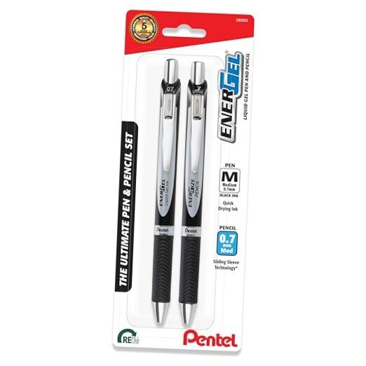 EnerGel RTX Gel Pen and EnerGize Mechanical Pencil Set, (0.7mm), Black