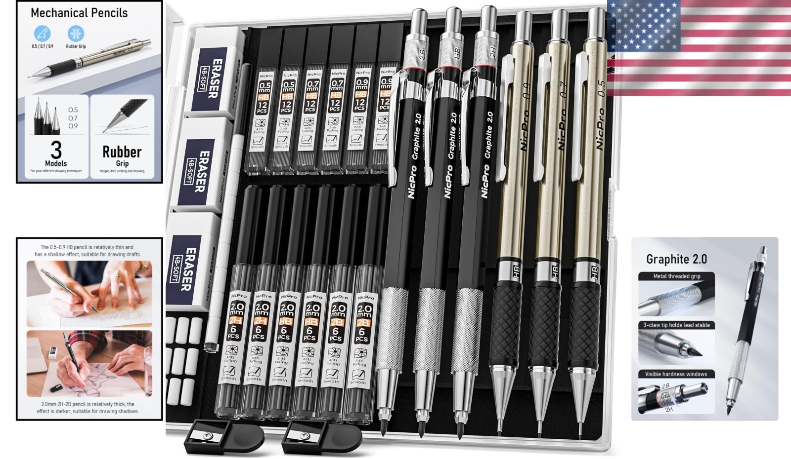 Professional 6PCS Art Pencil Set: 3mm Sizes & Complete Accessories Included