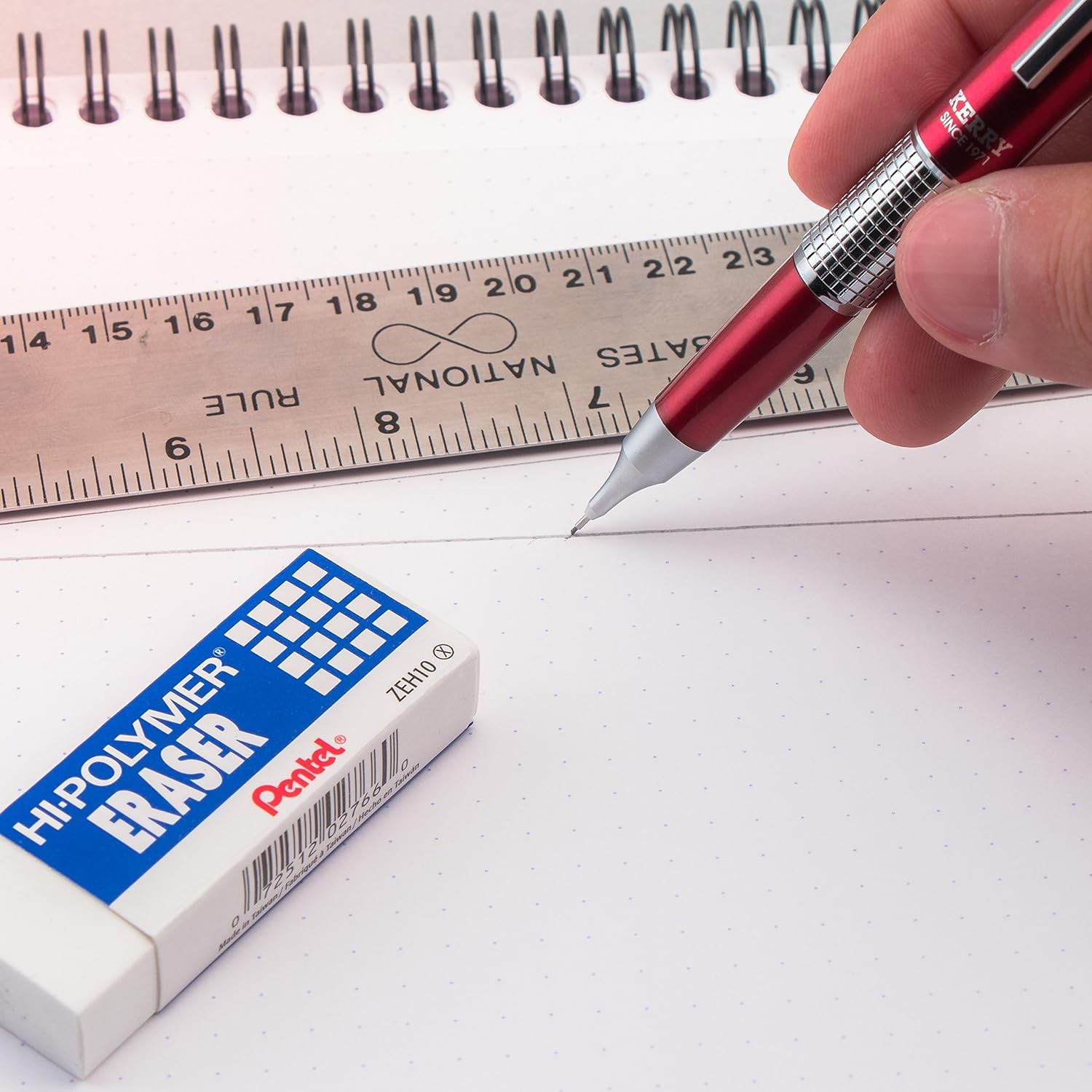 Pentel Sharp Kerry Automatic Pencil, 0.5mm Lead Size, Red Barrel, 1 Each
