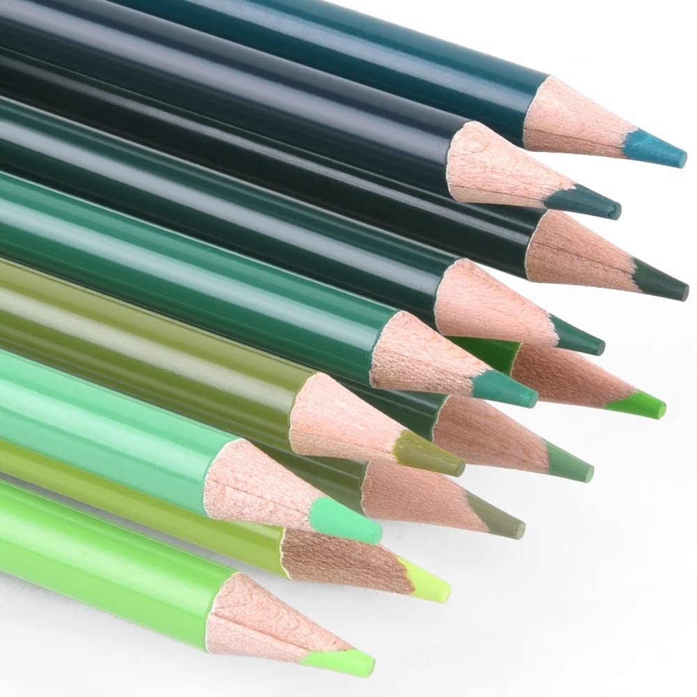 qianshan 12 Green Colored Pencils Oil Based Pre-sharpened 12 green pencils