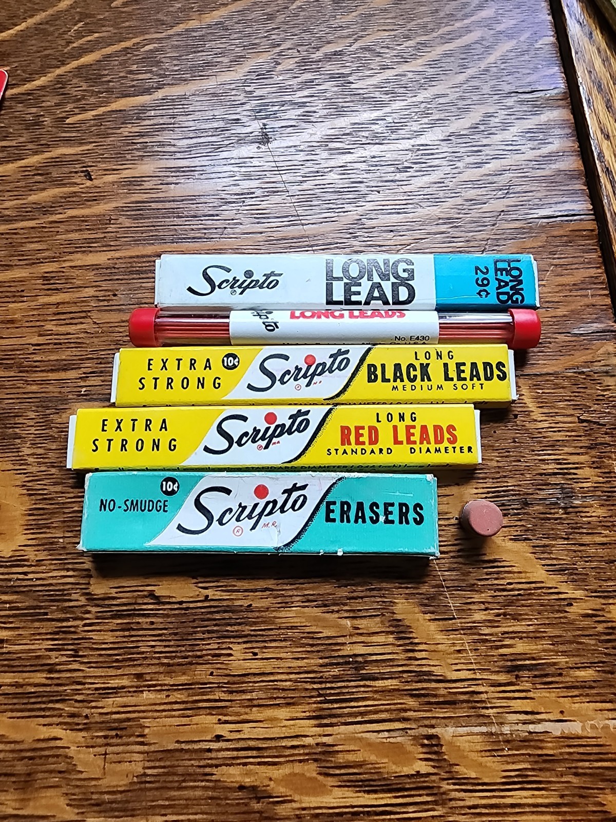 Lot Of 4 Vintage Scripto Extra Strong Long Pencil Leads 2 Colors Eraser Box W/1