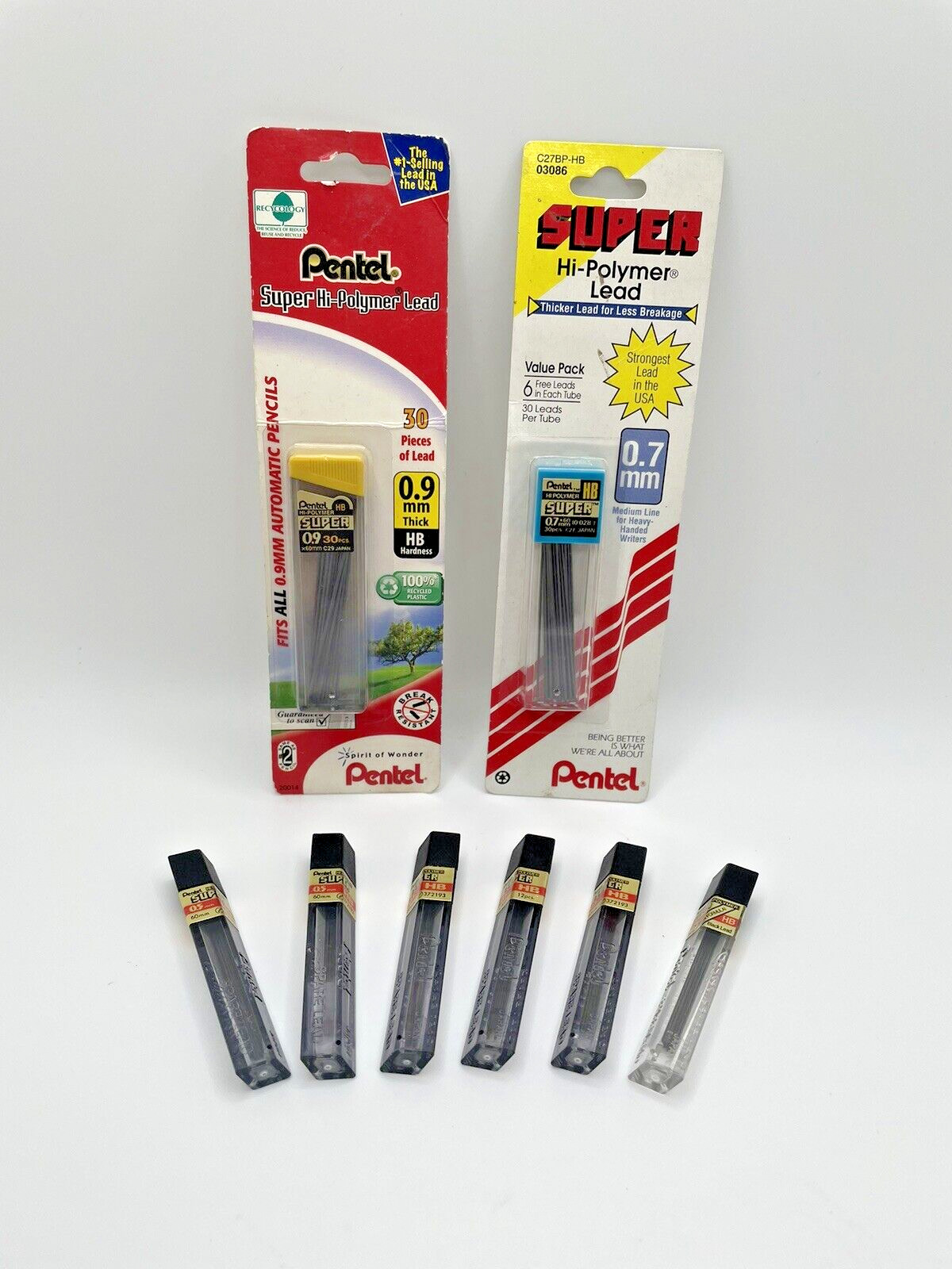 Pentel Hi Polymer HB Mechanical Pencil Lead Lot of 8 Tubes 0.5 0.7 0.9mm
