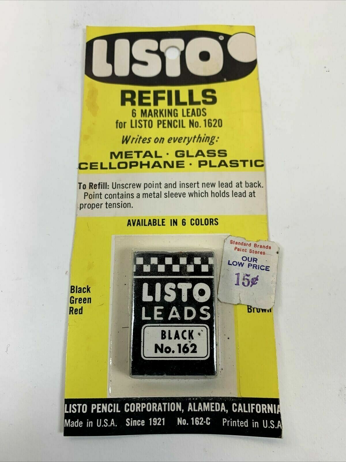 Vintage LISTO LEADS Black Refill Pencil No. 1620 in Package Brand New Sealed