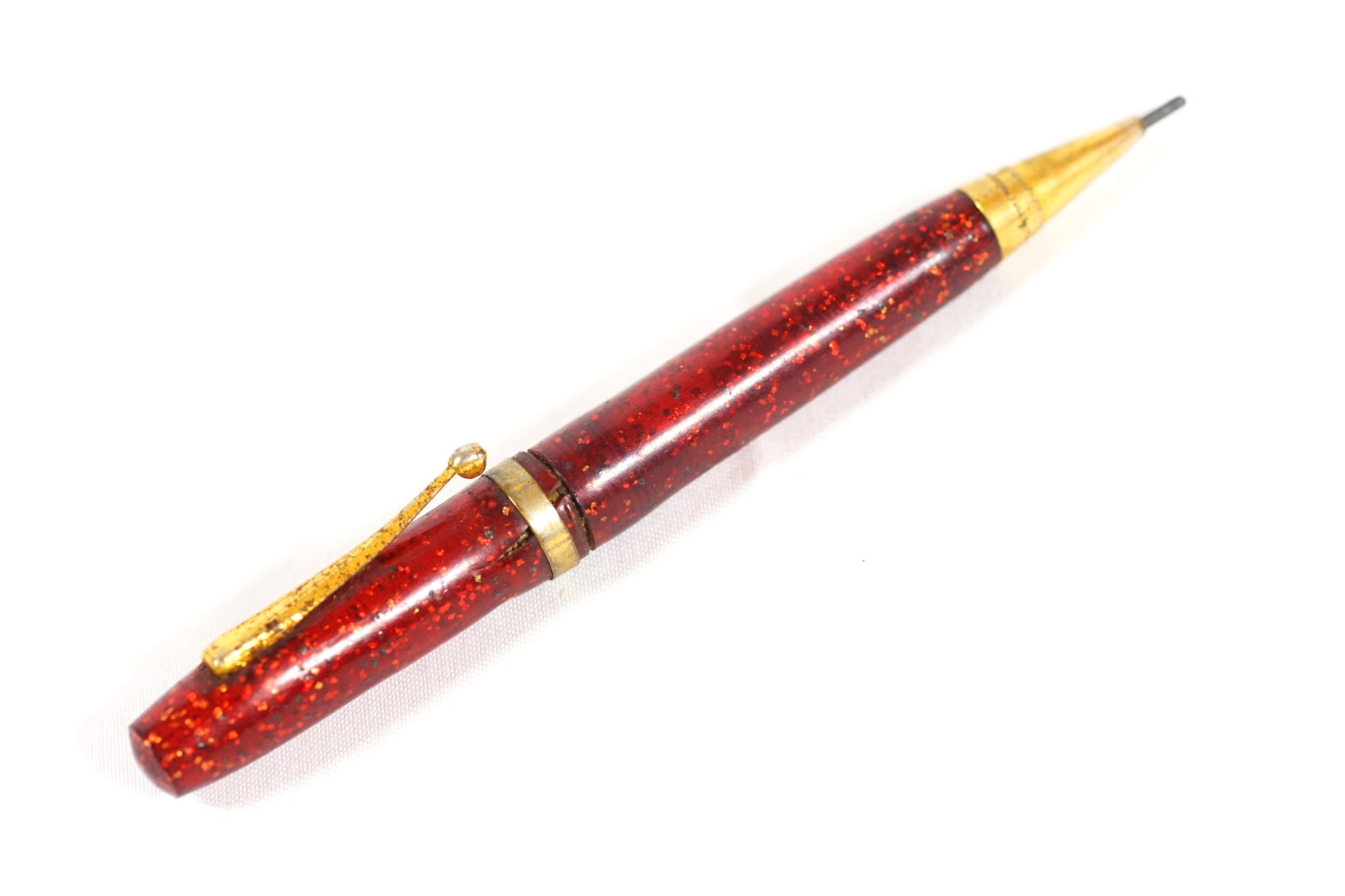 Pocket Mechanical Pencil Red Speckled Celluloid Pencil