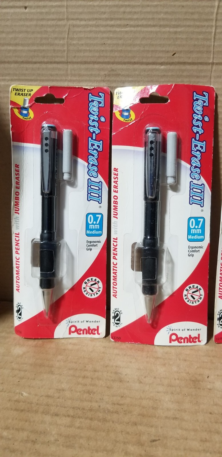 3PK Pentel Twist Erase III Automatic Pencil 0.7mm Black Barrels, NOS