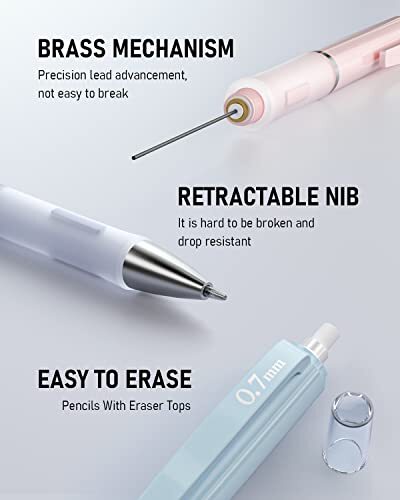 6PCS Pastel Mechanical Pencil Set with 12 tubes HB Lead Refills, 0.5 & 0.7 mm