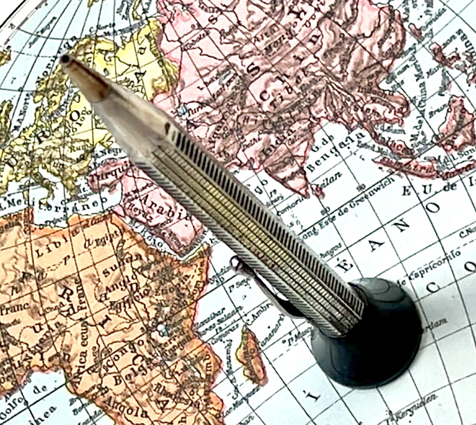 Antique Art Deco Faceted Desk Stand Pencil in Silver, Working! (CM3144)
