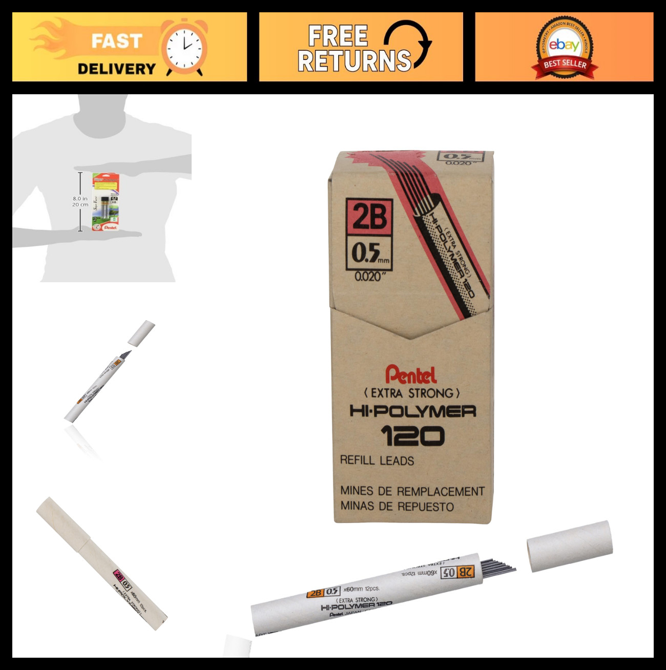 0.5mm Mechanical Pencil Lead, Super Hi-Polymer, Fine 2B, Box of 12 – Perfect for