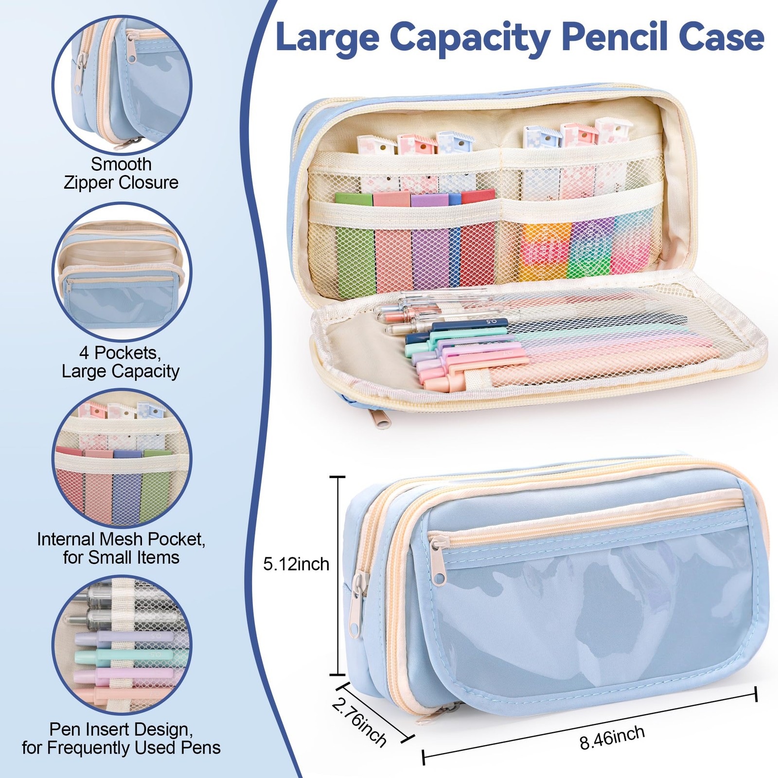 61 PCS Aesthetic School Supplies Set with Cute Pencil Case, Pastel No Bleed H…