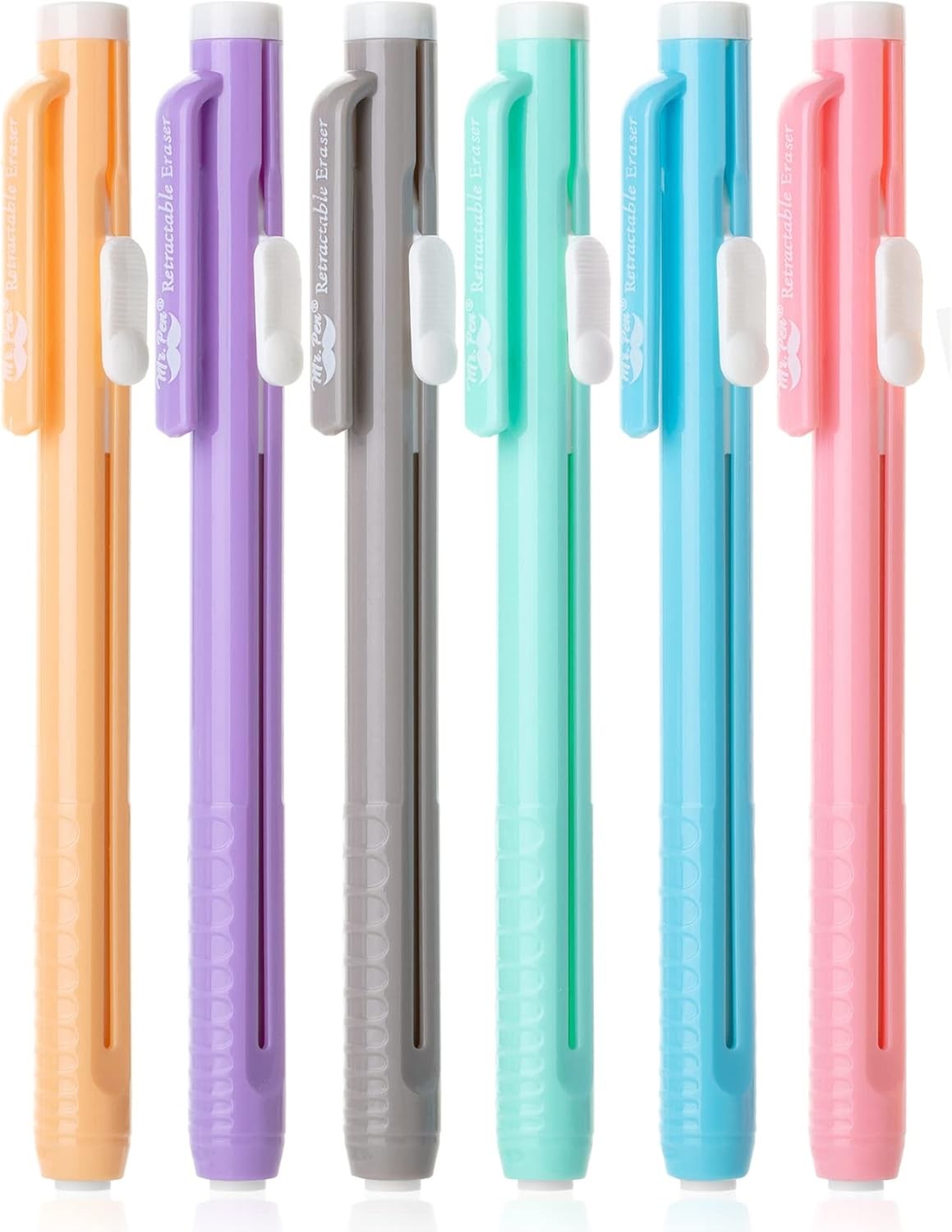 Retractable Mechanical Eraser Pen, Pack of 6, Pastel Colors, Pencil Eraser, Era