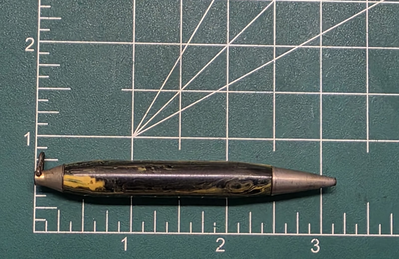Celluloid Golf Pencil Mini Mechanical Marbled Green / Yellow Gold Trim