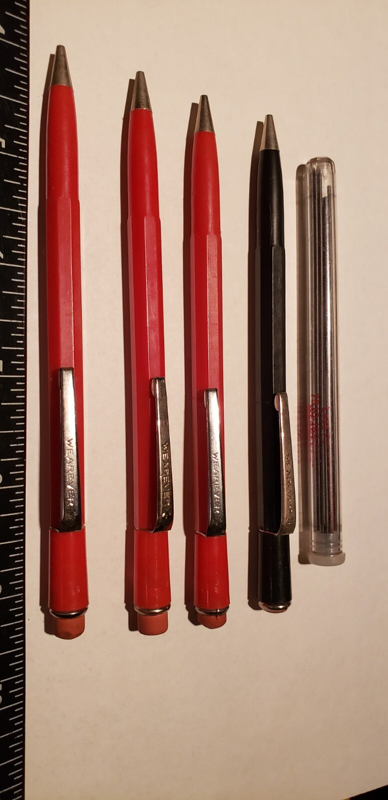 Lot 3 RED 1 Black WEAREVER MECHANICAL PENCILS Used Vintaage 70s 80s and lead