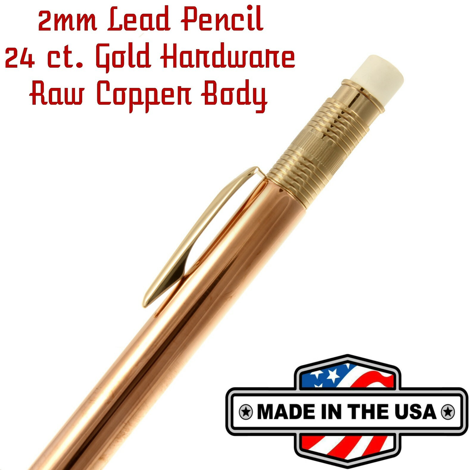 Throw Back Handcrafted 2mm Pencil in 24ct. Gold with Raw Copper Body / #341
