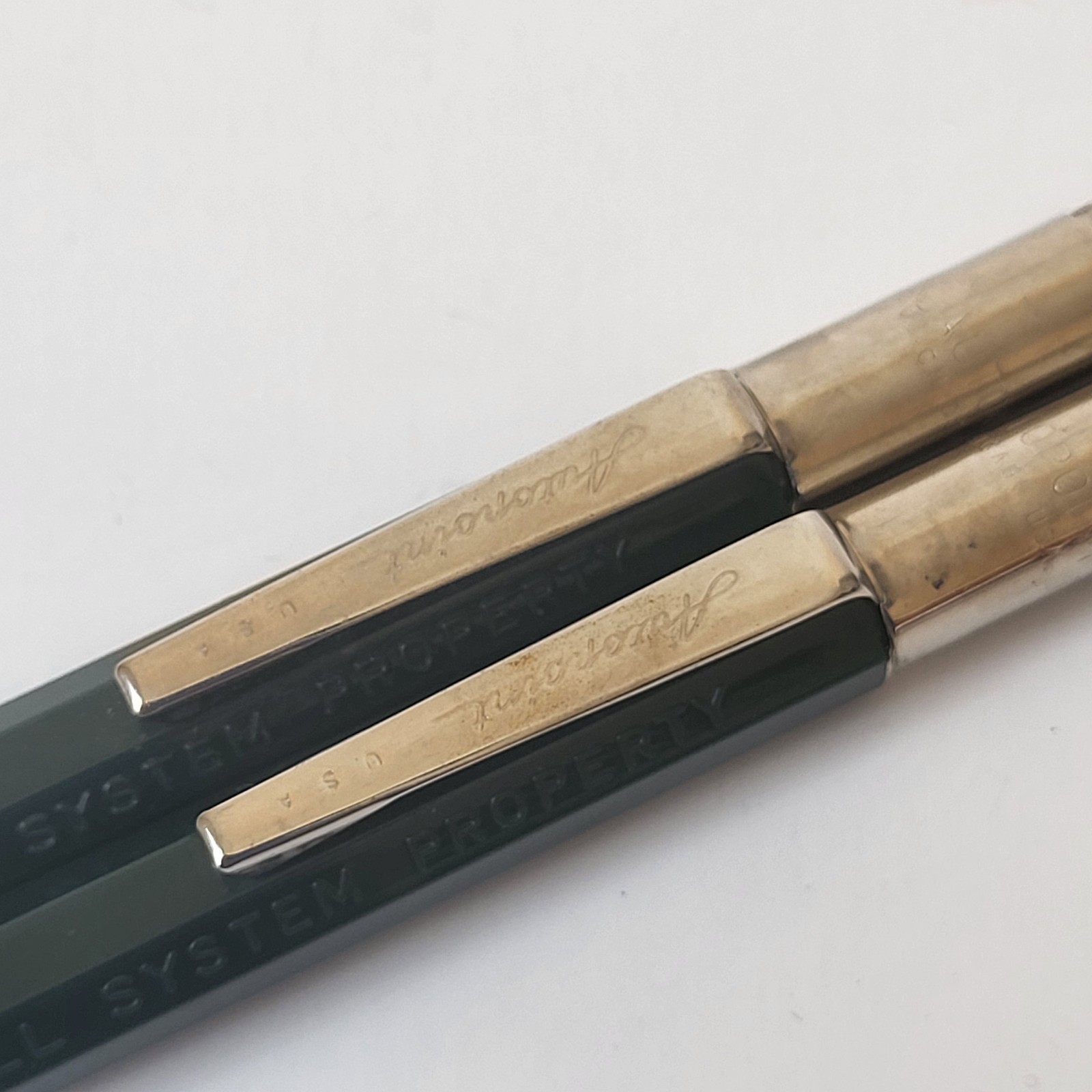 Vintage Autopoint Mechanical Pencils (2) Bell System Property Green Body Writing