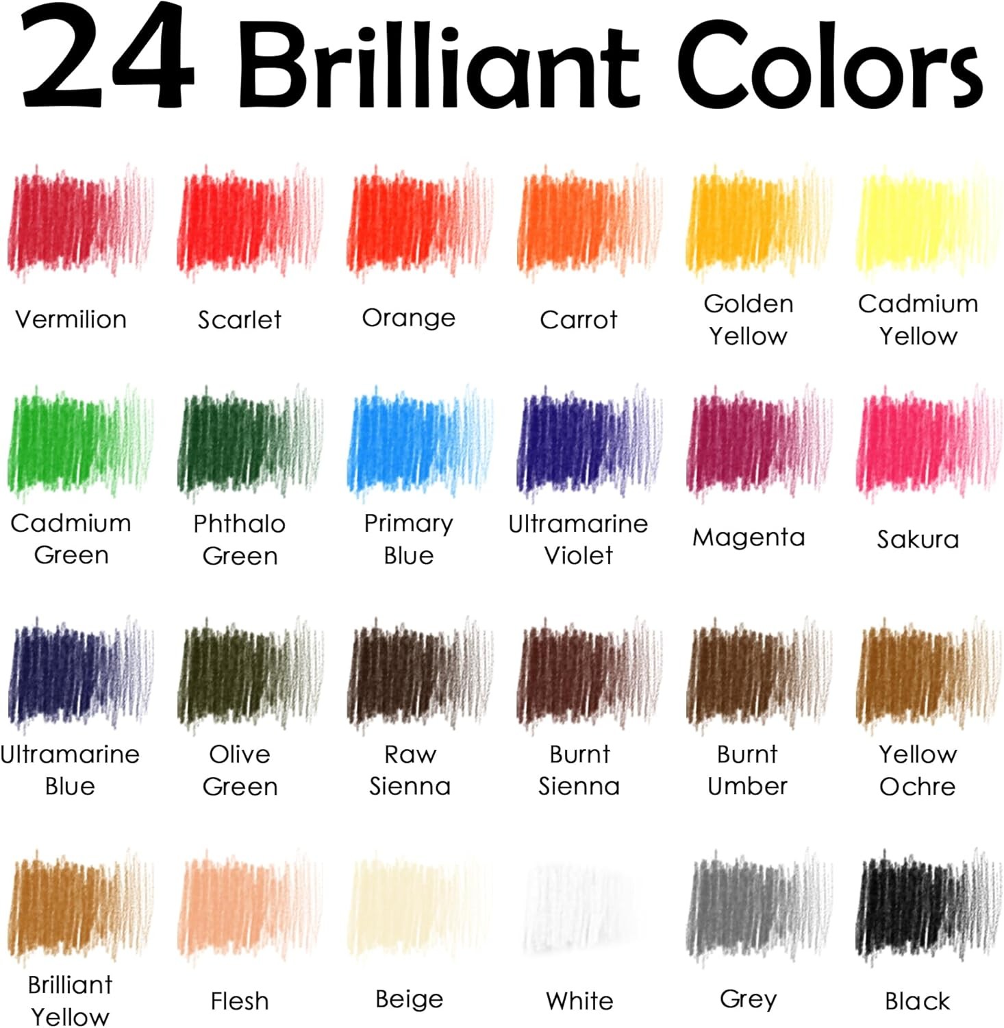 24 Premium Colored Charcoal Pencils Drawing 24 Count (Pack of 1), Multicolor
