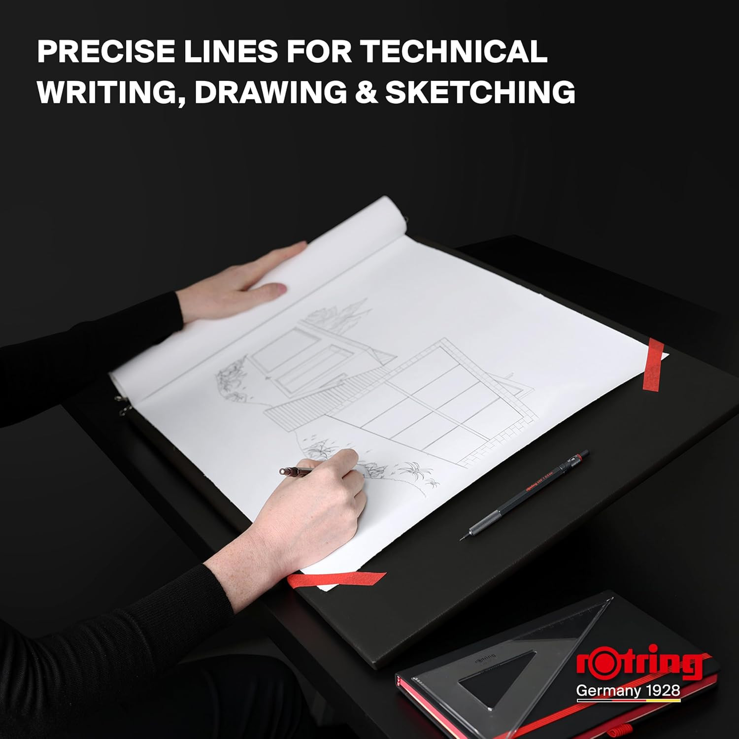 Rotring 600 Full-Metal Body 0.7Mm Mechanical Pencil, Black, for Precise Ruler-Ba