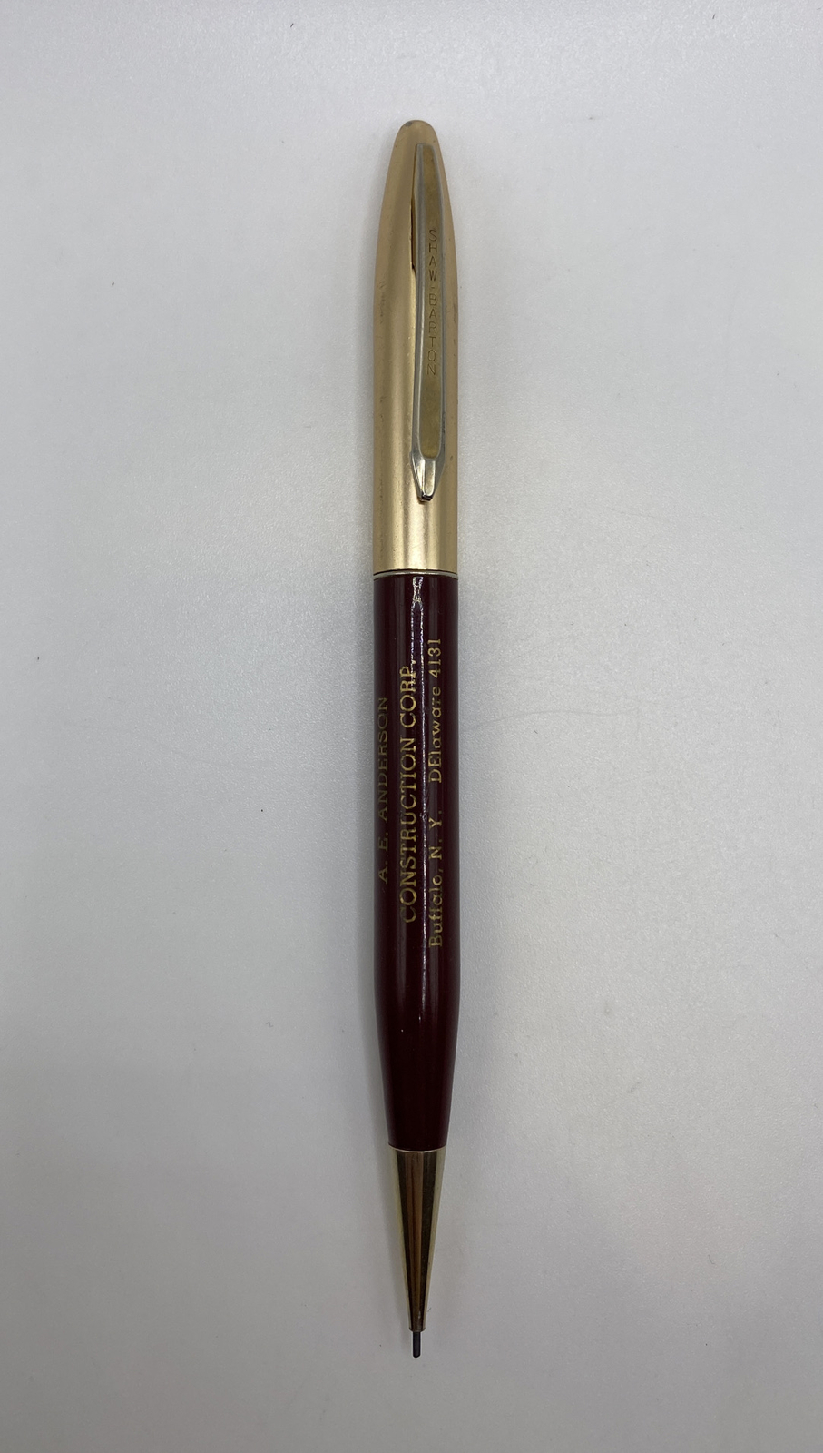 Vtg SHAW BARTON ADVERTISING MECH PENCIL MAROON & GOLD – AE Anderson Buffalo, NY