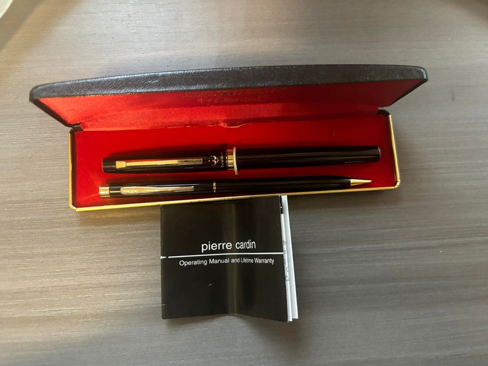 Vintage Pentel Crown Excalibur Japan Roller Pen and Mechanical Pencil Set & Case