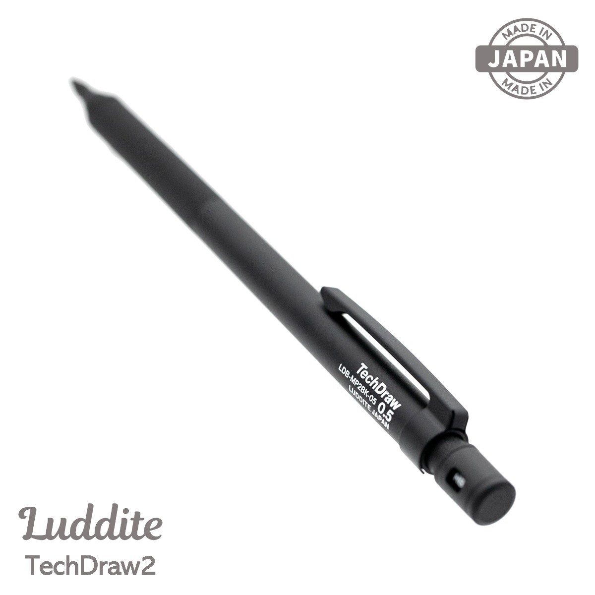 LUDDITE TechDraw2 Aluminum Drafting Mechanical Pencil 0.5 mm Black Made in Japan