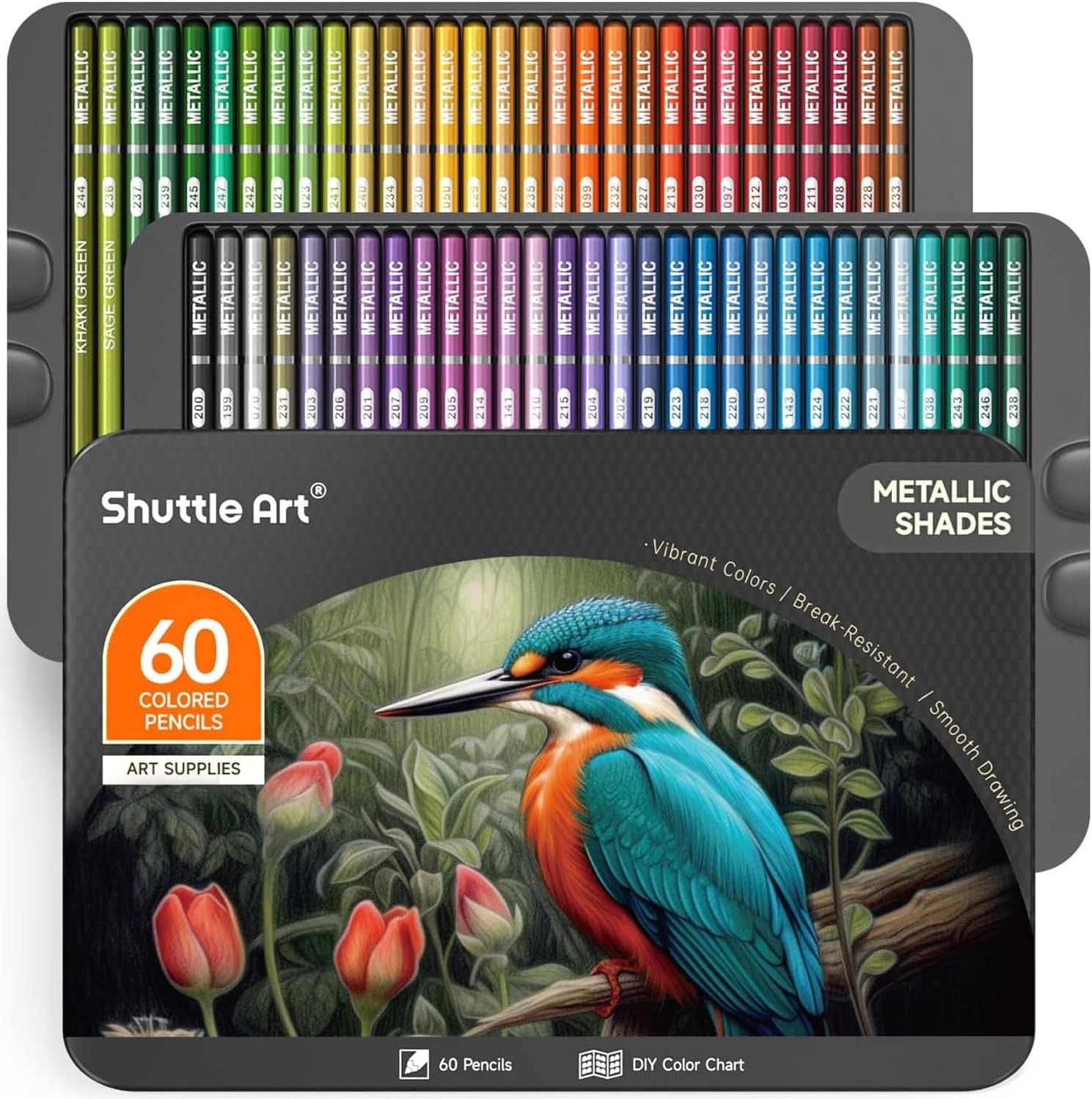 Shuttle Art 60 Metallic Colored 1 Count (Pack of 60), 60 Colors