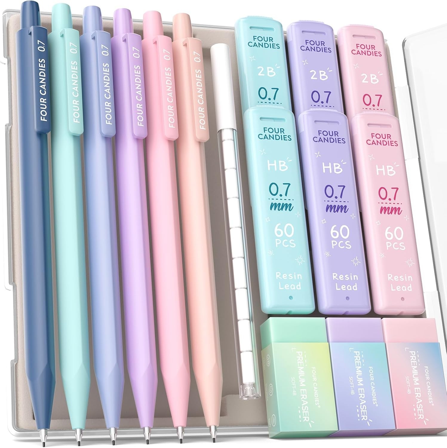 6PCS Cute Mechanical Pencil Set with 372 Leads & Erasers, 0.7mm Medium Point,…