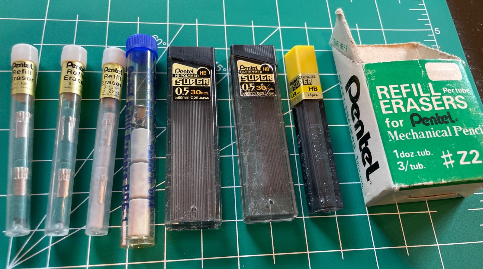 Mixed Lot of 7 PENTEL Mechanical Pencils Leads And Erasers. See Photos