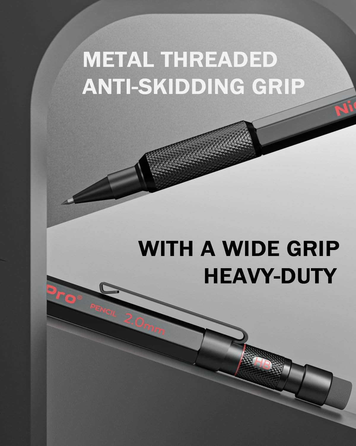 2mm Mechanical Pencils Set with Case, 12 Black & Colored Lead Refills, Erasers –