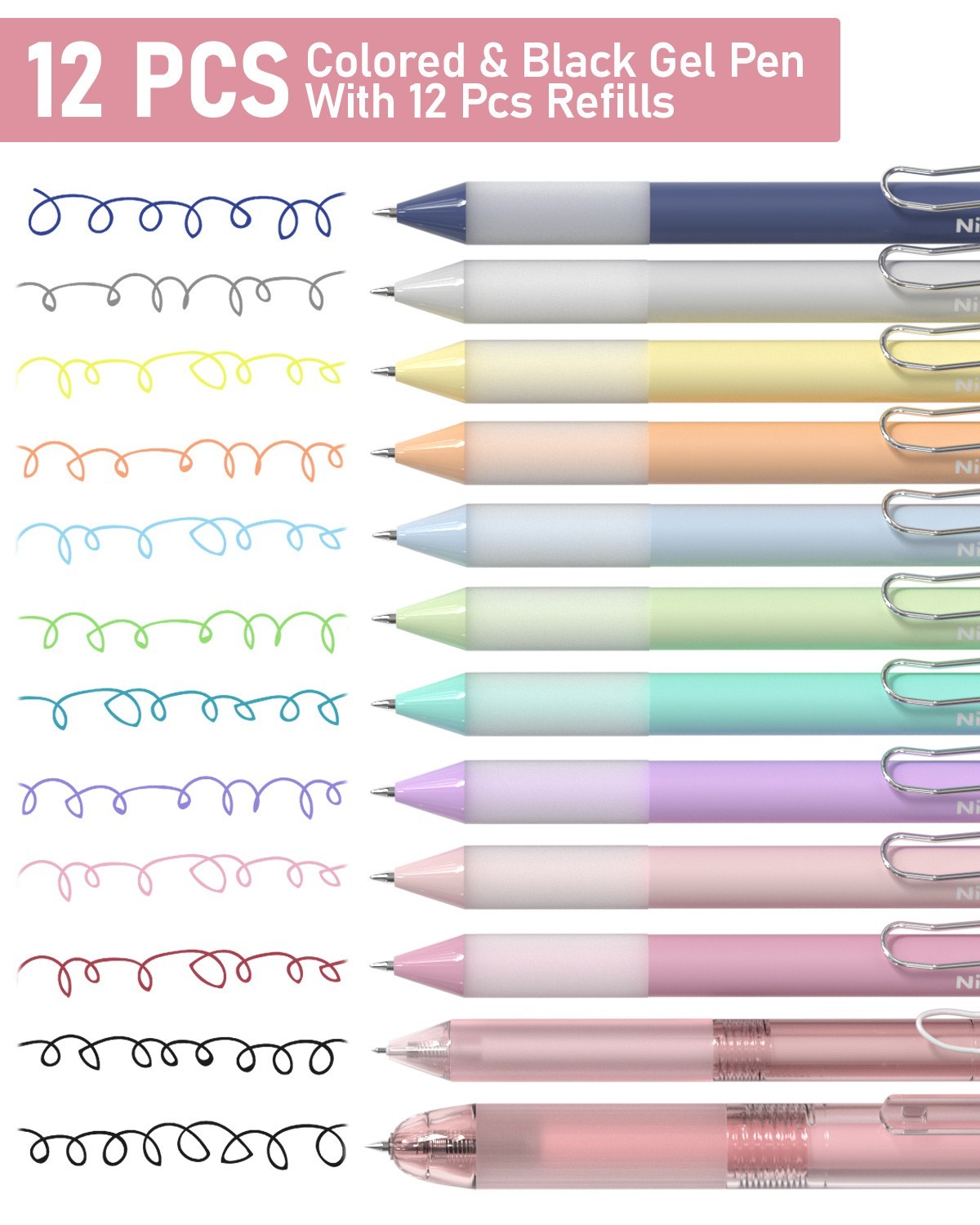 Nicpro 78PCS Aesthetic School Set: 12 Highlighters, 24 Pens, 10 Pencils, Case