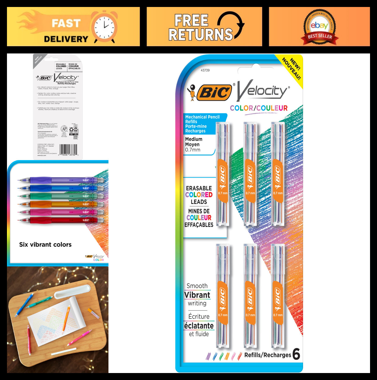 Colored Lead Mechanical Pencil Refills, Medium Point 0.7mm, Assorted Colors, 36-