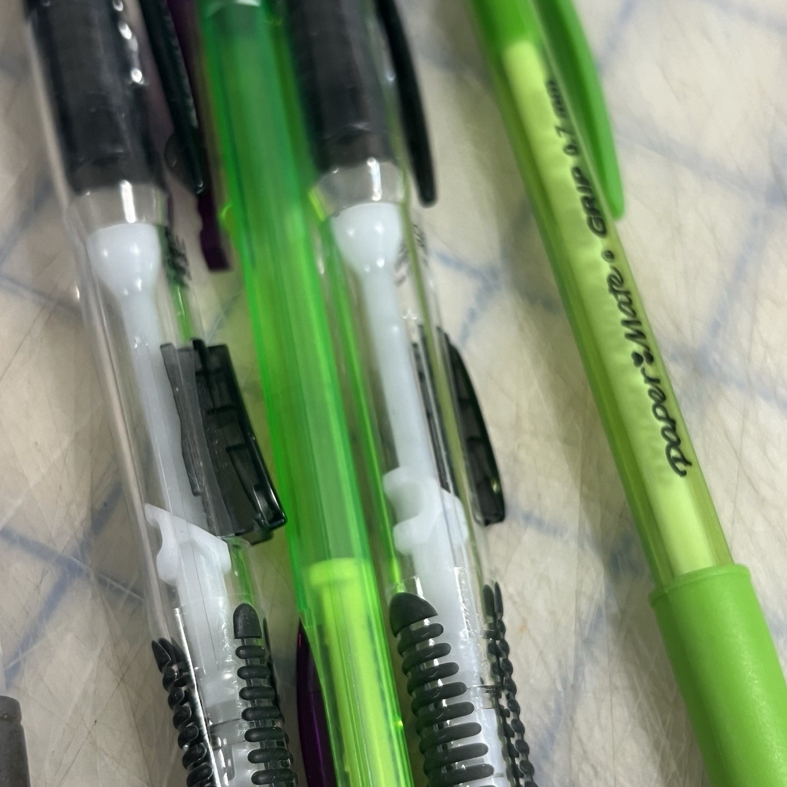 Papermate Mechanical Pencils Clear Point Top Notch Grip Clickster Used Lot