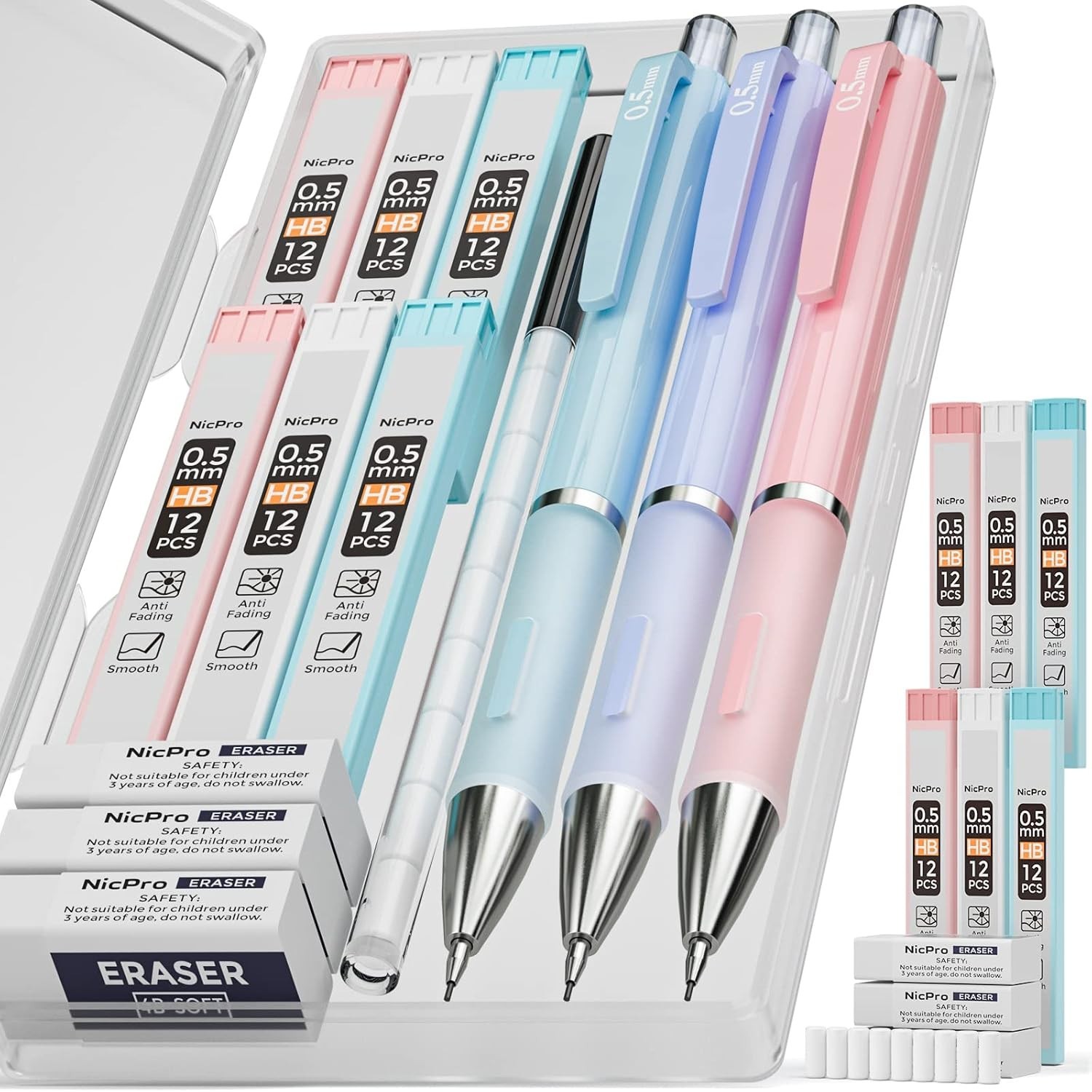 Cute Pastel 0.5mm Mechanical Pencils with Erasers – Perfect for Sketching!