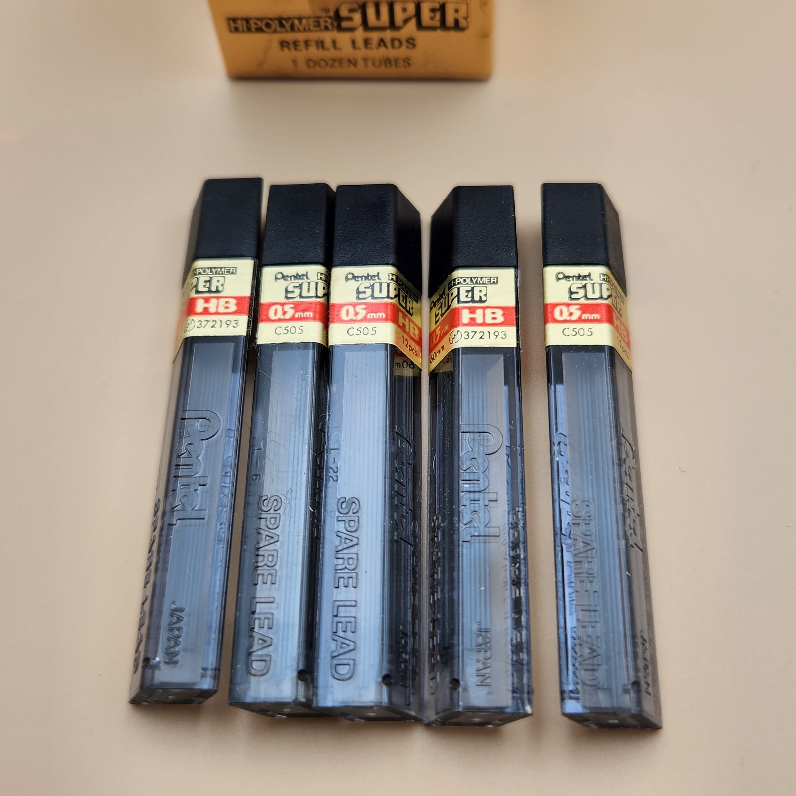 Pentel Hi Polymer Super Refill Leads .5mm HB Vintage Mechanical Pencil 14 Tubes