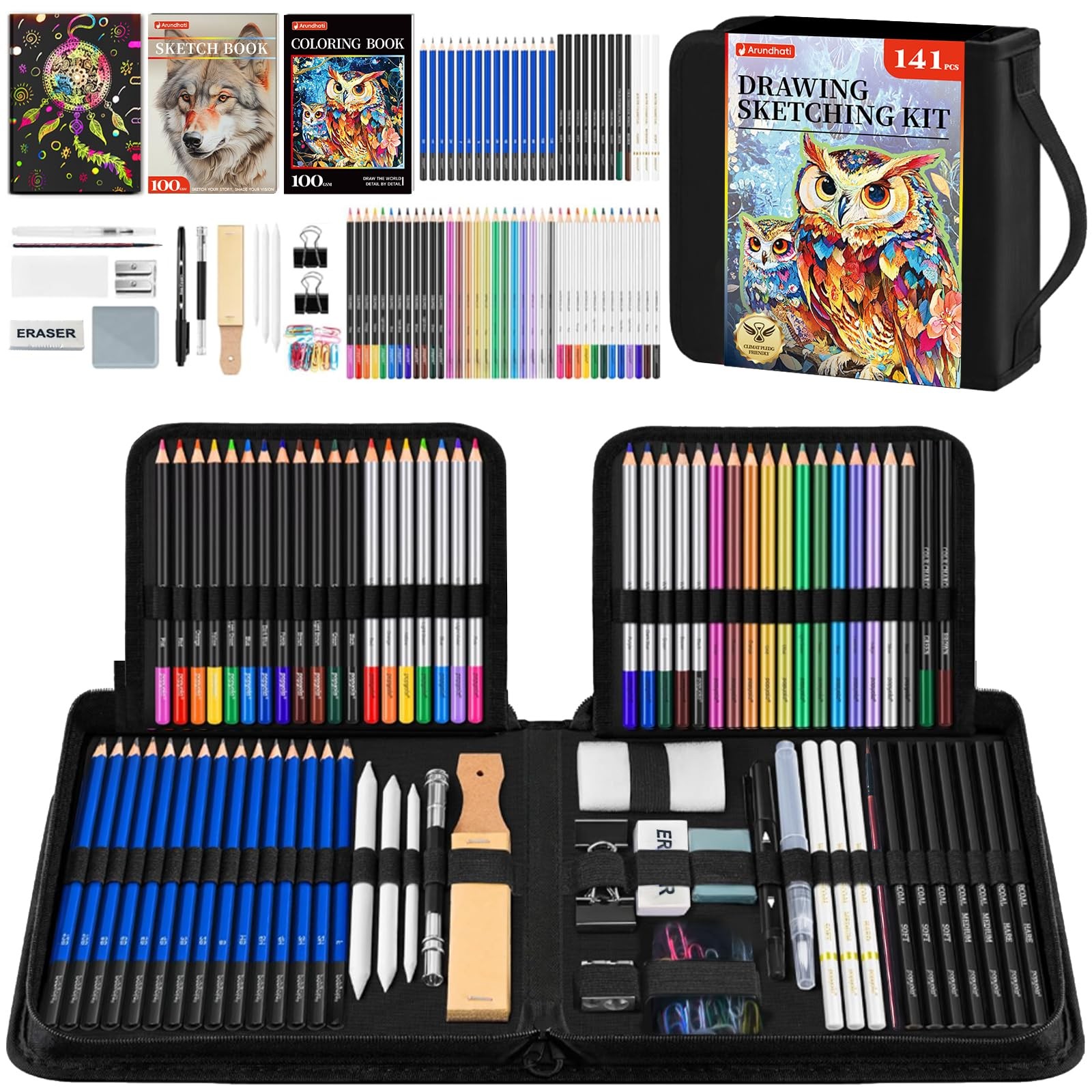 141 PCS Art Supplies Sketching Kit Pro Max, 141 Count (Pack of 1), Black