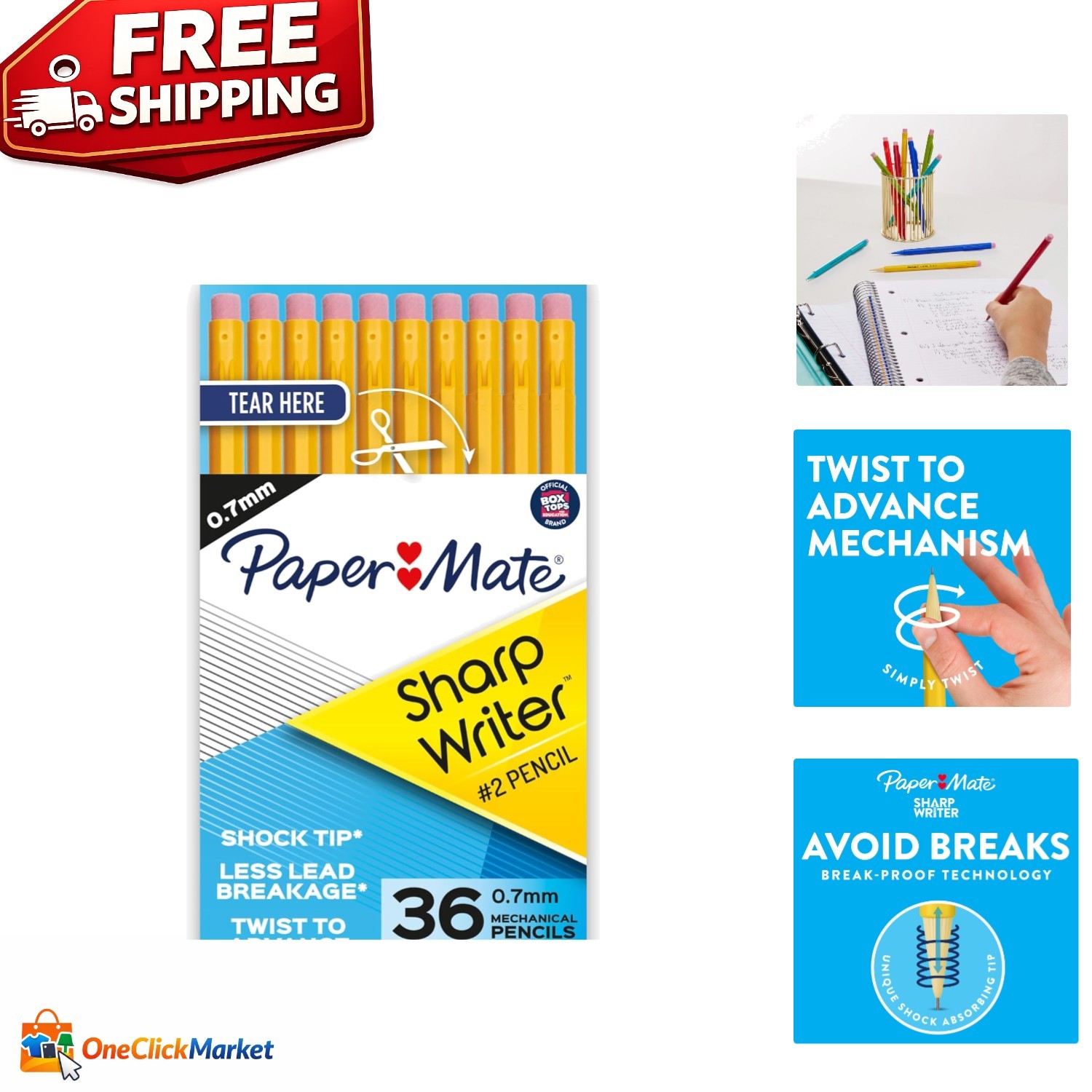 Yellow 0.7mm Mechanical Pencils – 36 Count, Smudge-Resistant Technology