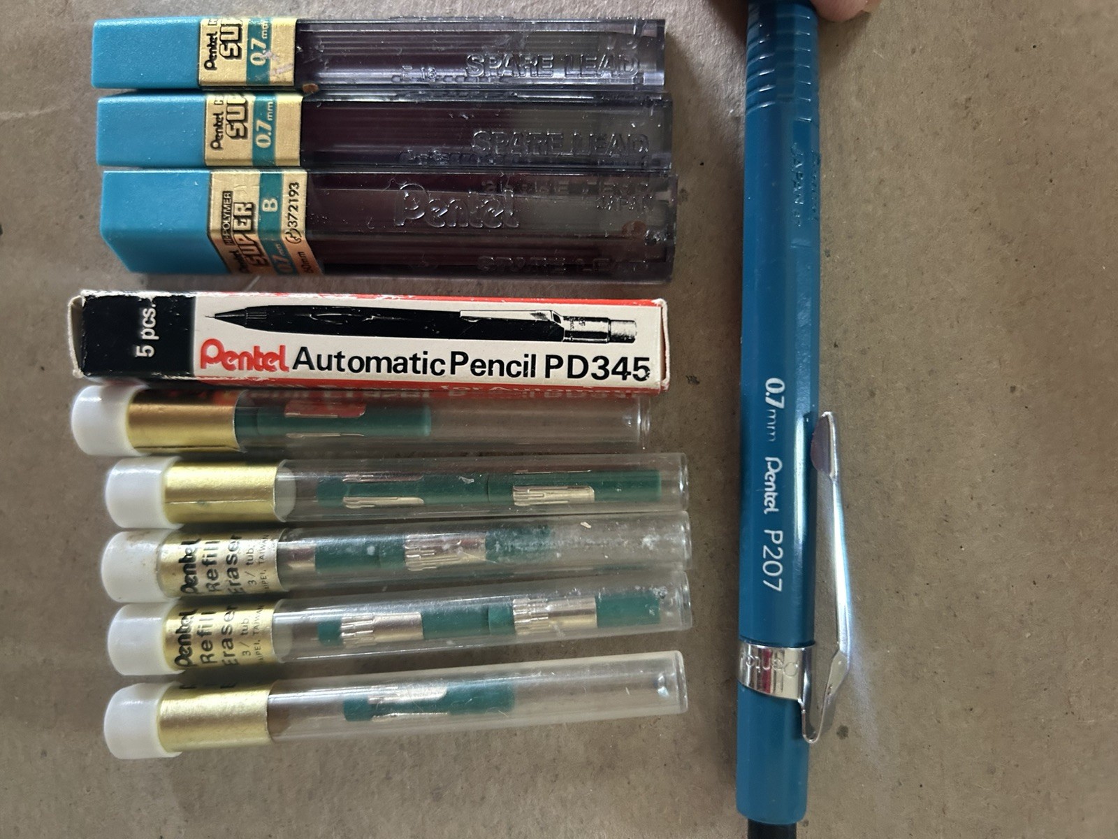 Vintage Mechanical Pencil Pentel W/Extra Lead 0.07 Drafting w/ Extra Erasers
