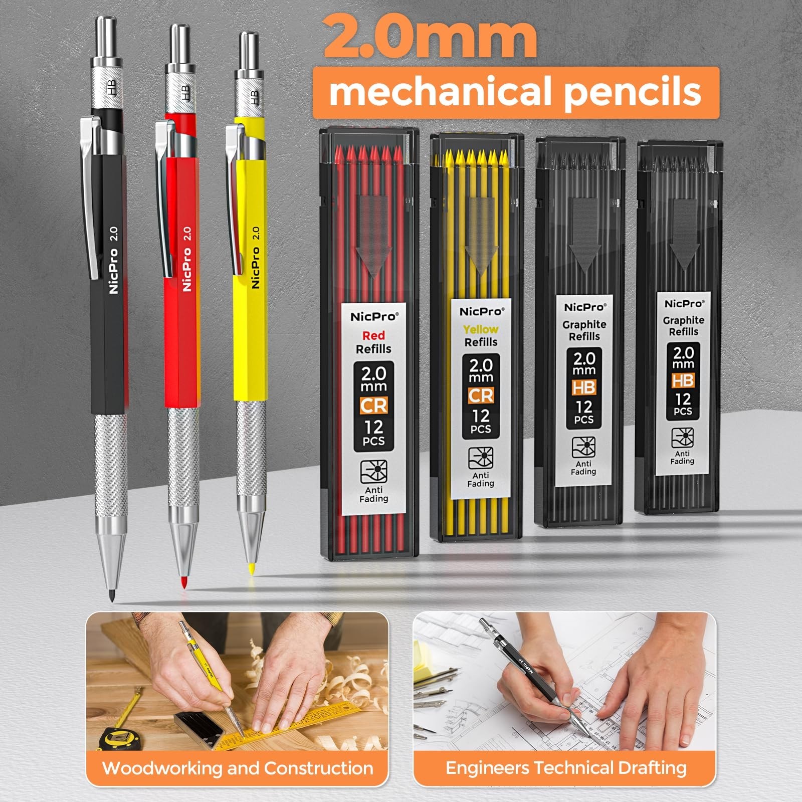 36PCS Mechanical Carpenter Pencil Set with Sharpener, Lead Refills & Tools – Hea