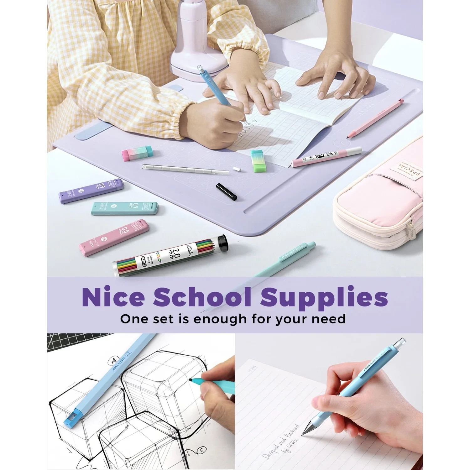 Four Candies 36PCS Aesthetic Supplies in Large Capacity Pencil Case, 12PCS