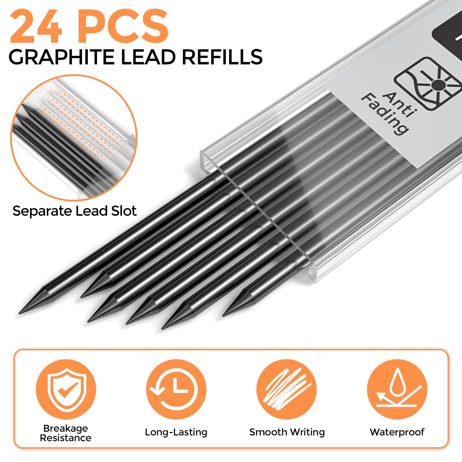 Nicpro 24Pcs 2.8mm Carpenter Pencil Leads, Break Resistant, Black