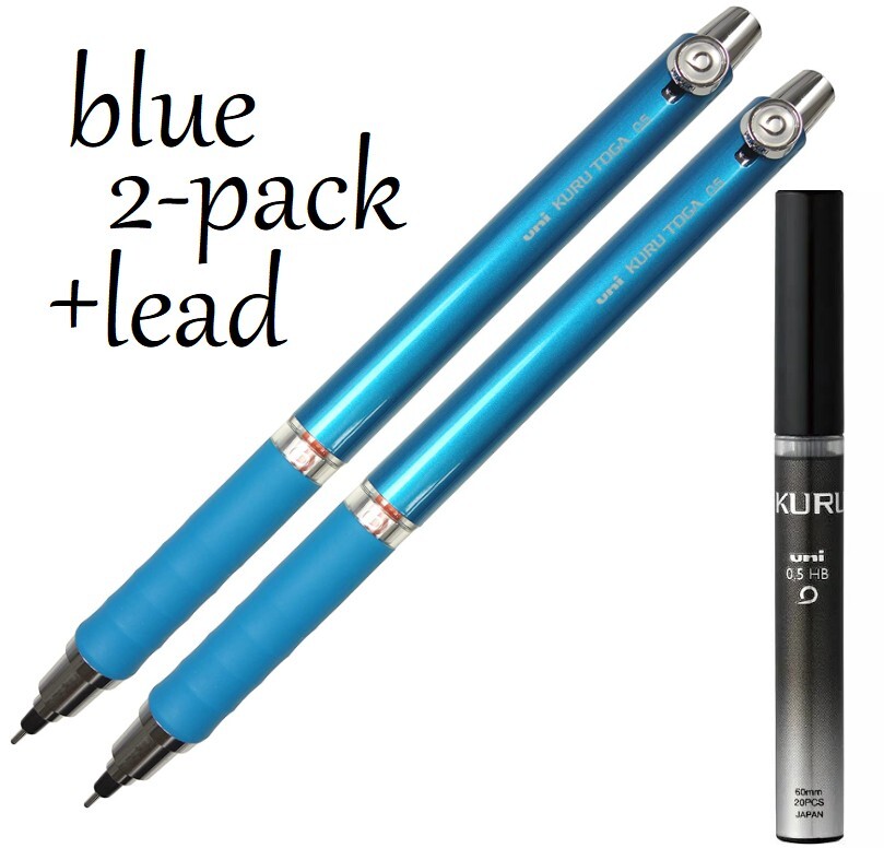 uni-ball Kuru Toga Rubber Grip Mechanical Pencil 0.5 2-pack blue w/ lead refill