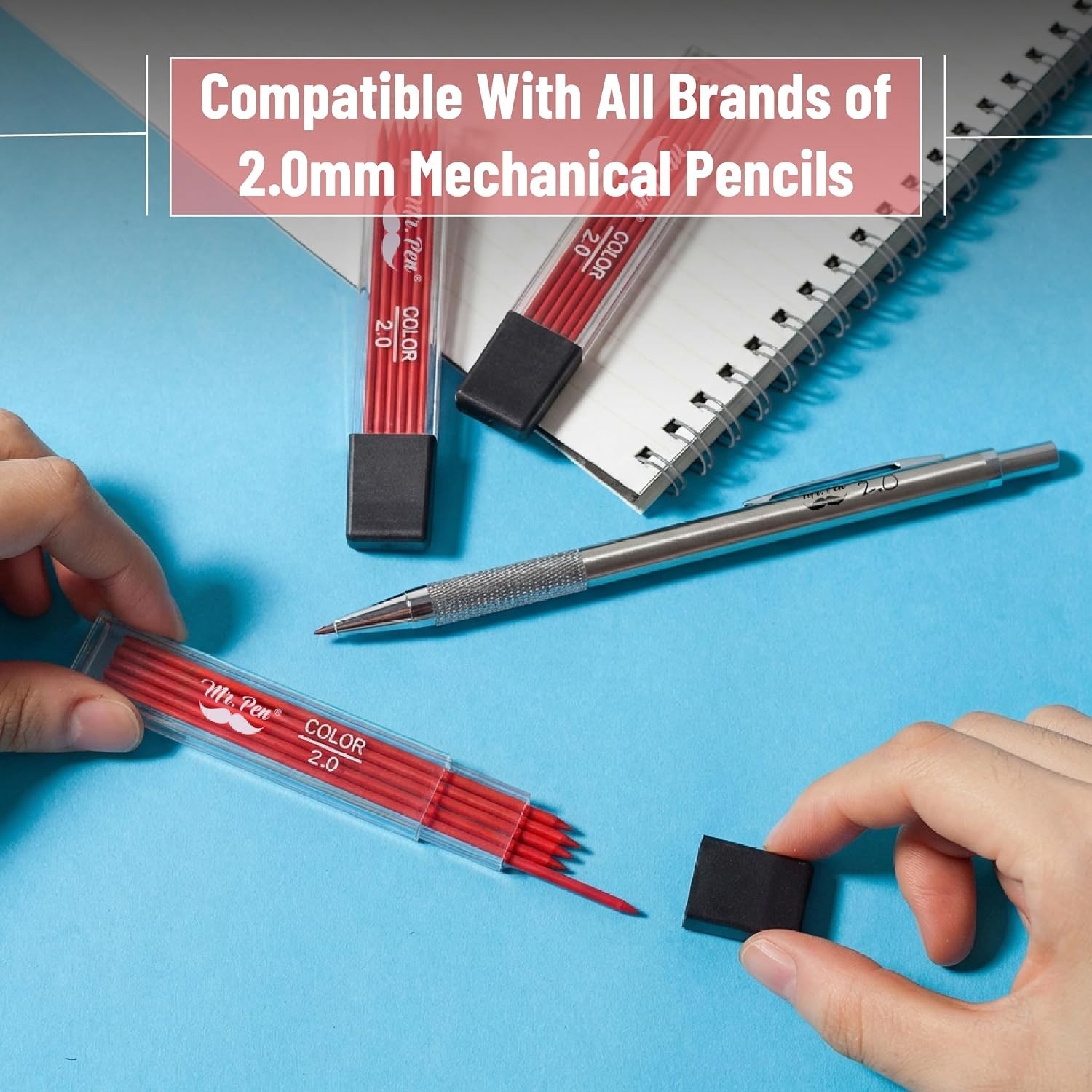 – 2.0 Mm Lead Refills, 48 Pack , Cherry Red | 90 Mm Length, Bold 2 Mm Mechanical